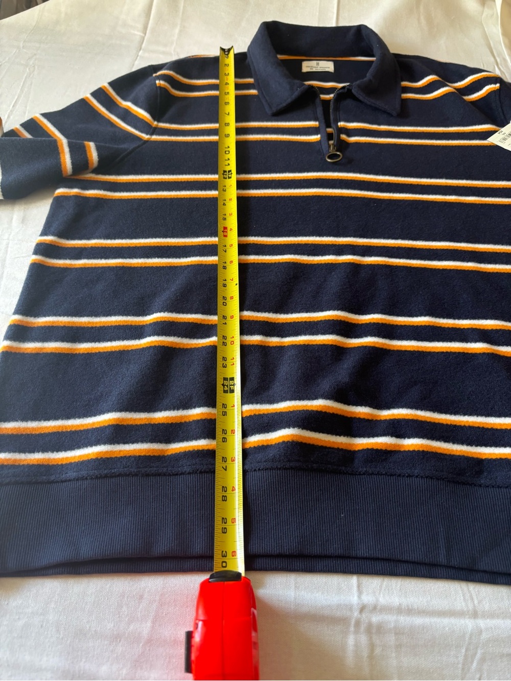 Men's Navy Zip-Front Striped Pullover Sweater - Picture 4 of 7